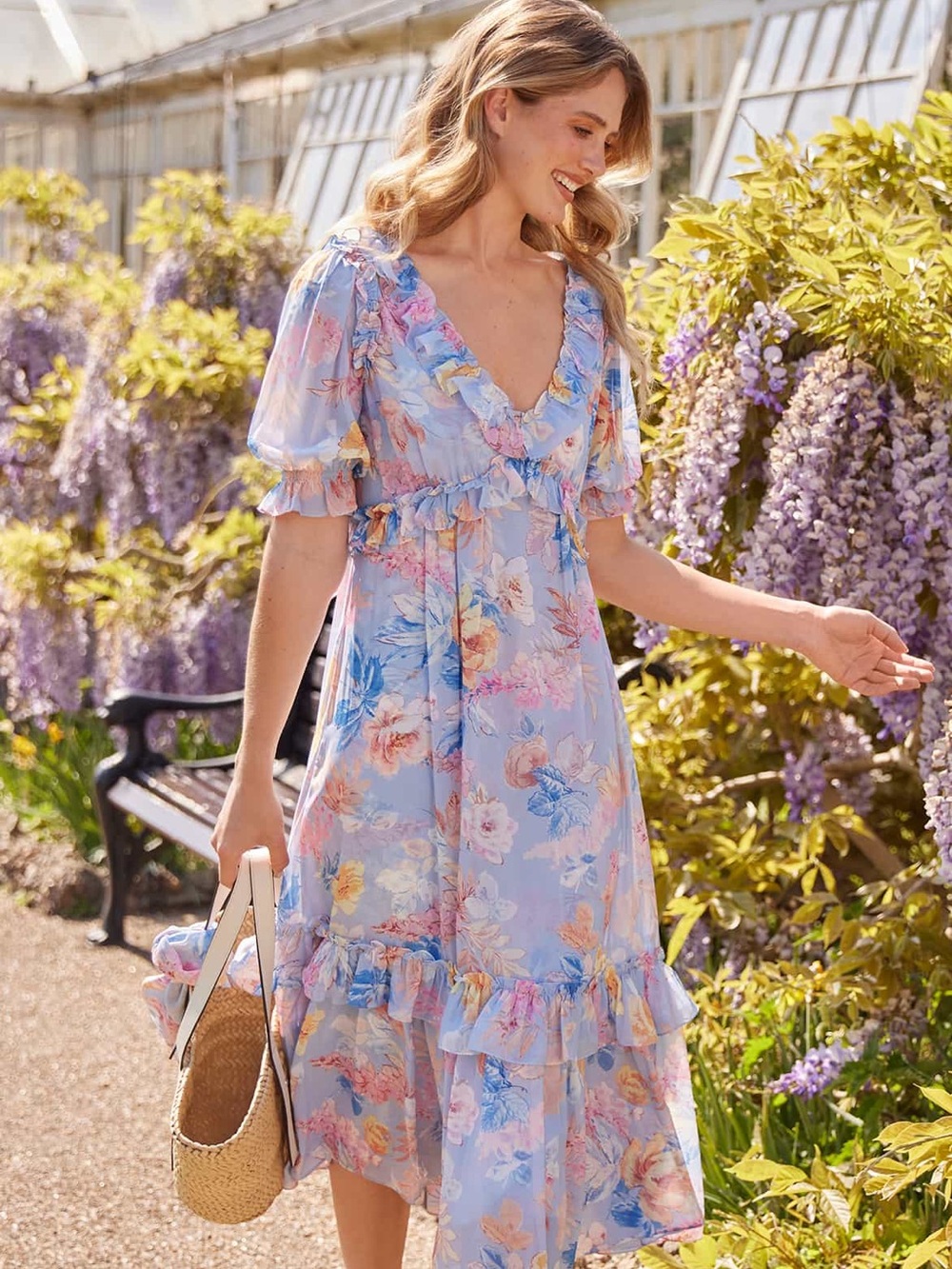 NWT needle & thread Mariannes Floral Chiffon Short Sleeve Ballerina Dress